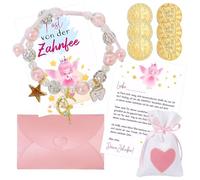 Pièce Fée des Dents, Scintillante Pièce en Or Commémorative(6x), Bracelet de Perles(1x) avec Carte Postale et Sac Tissu, Dent Fairy, Enfants Coffret Cadeau Pour Surprise Perdue