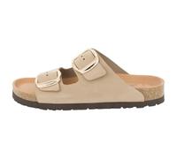 piece of mind Chaussons confortables pour femme - Mules avec semelle ergonomique en liège et latex, cuir nubuck tanné végétal, semelle Vibram, pour l'intérieur et l'extérieur, taupe, 36 EU