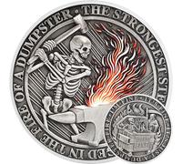 Pièce originale Skeleton Dumpster Fire Coin, Grim Reaper Dumpster Accessoire de bureau d'incendie, pièce de défi de pompier, pièces amusantes, jetons de sac, cadeaux de bureau pour hommes et femmes