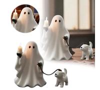 Pièce ornementale intérieure Décorations d'Halloween : chien qui marche, ornement de bureau, figurine en résine pour la décoration de la maison, idée de sculpture mignonne et unique (White, 10cm)