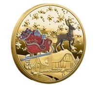 Pièce souvenir du Père Noël, pièce d'or du Père Noël pour les boîtes de réveillon de Noël,Pièce d'or de Noël de pièce de Noël d'élan - Pièce colorée du Père Noël, pièce commémorative sur le thème de N