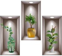 pièces 3D salon vases plantes vertes stickers muraux 40 x 20 cm