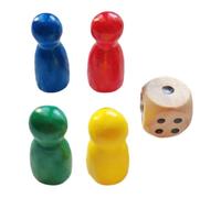 Pièces de de société portables, 4 pions multicolores en bois avec 1 dé, petits composants de remplacement, accessoires de familial, jetons de style d'échecs traditionnels, ensemble de jeu en b