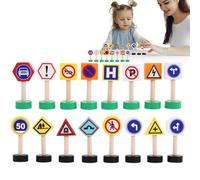 Pièces de panneaux de circulation en bois - 16x road playset for kids | Arrêtez le jeu de sécurité, blocs de signalisation de passage pour piétons, faveur de la fête éducative d'apprentissage précoce,
