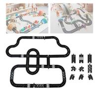 Pièces de Piste de Puzzle de Route en Caoutchouc Flexible, Puzzle modulaire imperméable et Indestructible, Pistes d'autoroute de Voiture, Ensemble de Circuits d'autoroute, Jouet, pour intérieur 64PCS