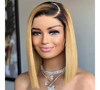 Pièces de poitrine naturelle Perruque blonde courte courte avec perruque avant synthétique de dentelle synthétique pour les femmes noires Naturel Perruques quotidiennes résistantes à la chaleur noir E