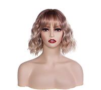 Pièces de poitrine naturelle Perruque ondulée courte avec franges Synthétique perruques pour femmes perruques quotidiennes perruque de fête de fibre résistante à la chaleur Extensions de cheveux