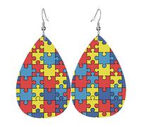 Pièces De Puzzle Pour La Sensibilisation À L'Autisme Femme Boucles D'Oreilles Faux Cuir Pendantes Dangle