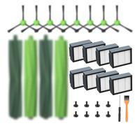 Pièces de rechange pour aspirateur i'Robot Roomba E5 i3 i7 j7 i4 i7+ i3+ i4+ i6 i6+ i8 i8+ j7+/Plus E6 E7, E & I & j Series, 2 brosses en caoutchouc, 8 filtres HEPA et 8 brosses latérales