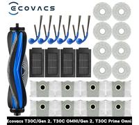 Pièces de rechange pour aspirateur robot Ecovacs T30C/Gen 2, T30C OMNI/Gen 2, T30C Prime Omni : brosses principales et latérales, lingettes de nettoyage, filtres HEPA, sac à poussière. Chocolat
