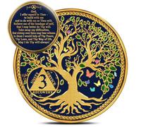 Pièces de sobriété Arbre de vie - Pièces de récupération de dépendance - Puces et médaillons AA - Cadeaux d'anniversaire de sobriété pour homme et femme avec capsule et pochette - Années de 3 ans