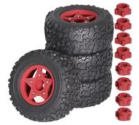 Pièces de Voiture RC Compatible avec Traxxas pour Slash pour ARRMA pour SENTON 1/8 1/10 RC Voiture 4 Pièces 110mm Pneu De Camion De Parcours Court avec Roue Hexagonale De 12mm 14mm 17mm(Red)