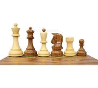 Pièces d'échecs Dubrovnik en palissandre doré - Reproduction des échecs du tournoi de Dubrovnik - King 9,4 cm | Pièces d'échecs de luxe | 2 reines supplémentaires