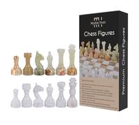 Pièces d'échecs en marbre - Ensemble complet avec pièces en marbre lestées | Compatibilité avec l'échiquier en marbre 40,6 x 40,6 cm | Élégance intemporelle dans les pièces d'échecs en pierre (blanc