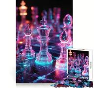 Pièces d'échecs néon, Puzzle de 1000 pièces pour Adultes, pour développer sa mémoire et Passer Un Moment paisible Design élégant, Assemblage, Cadeau de qualité supérieure (50x75cm)