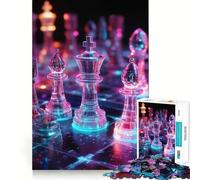 Pièces d'échecs néon, Puzzle de 1000 pièces pour Adultes, pour développer sa mémoire et Passer Un Moment paisible Design élégant, Assemblage, Cadeau de qualité supérieure (50x75cm)