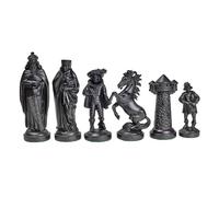 Pièces d'échecs stylisées au Moyen Âge, noires et dorées (roi 98 mm)