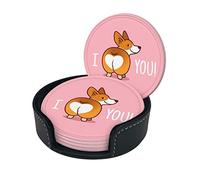 pièces en Cuir sous-Verres pour Boissons avec Support Amour Corgi Dessous de Verre Ensembles Boisson Table Tasse sous-Verres pour Cuisine café décor
