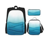 pièces ensemble sac à dos bleu clair Ombre moderne simple graduel couleur Design abstrait mer océan vague rayé bleu livre sac voyage travail école sac trousse à crayons sac à déjeuner combinaison po