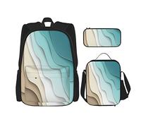 pièces ensemble sacs à dos abstrait élé bleu et blanc kaki dégradé courbe livre sac voyage camping travail sac d'école trousse à crayons sac à déjeuner combinaison pour hommes femmes garçons fil