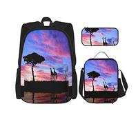 pièces ensemble sacs à dos animaux africains crépuscule girafe faune arbre UnderSky savane faune Romance nature photo art livre sac travail école sac étui à crayons sac à déjeuner pour hommes femmes