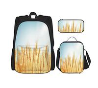 pièces ensemble sacs à dos bleu culture champ de blé doré et journée ensoleillée fichier jaune orge céréales pain livre sac voyage travail école sac étui à crayons sac à déjeuner combinaison pour ho