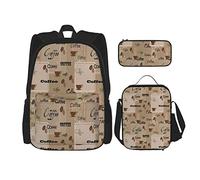 pièces ensemble sacs à dos café mots différentes typographie haricots tasse sur abstrait Vintage toile de fond livre sac voyage travail école sac étui à crayons sac à déjeuner combinaison pour homme