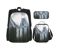pièces ensemble sacs à dos forêt montagne mystérieuse nature Woolands avec montagne dans le brouillard sac de livre voyage camping travail sac d'école trousse à crayons sac à déjeuner combinaison po