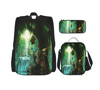 pièces ensemble sacs à dos forêt verte forêt et cascade avec ElfForest Nature mystique fond livre sac voyage travail école sac porte-crayon sac à déjeuner combinaison pour hommes femmes garçons fill