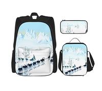 pièces ensemble sacs à dos Husky pôle nord montagnes enneigées traîneaux à chiens sac de voyage voyage camping travail sac d'école trousse à crayons sac à déjeuner combinaison pour hommes femmes gar