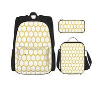 pièces ensemble sacs à dos jaune et blanc motif hexagonal nid d'abeille ruche simpliste géométrique monochrome sac de livre voyage travail sac d'école trousse à crayons sac à lunch combinaison pour