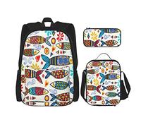 pièces ensemble sacs à dos lumineux et incroyable Portugal motif de sardines ornementales et éléments graphiques livre sac voyage camping travail sac d'école trousse à crayons sac à déjeuner combina