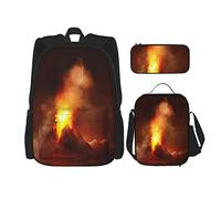 pièces ensemble sacs à dos montagne grand volcan à gaz éruption gaz de lave chaud nature science feu paysage cendres brûlant catastrophe livre sac travail école sac étui à crayons sac à lunch pour h