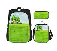 pièces ensemble sacs à dos style aquarelle arrangement paysager avec des arbres dessinés à la main vue pastorale européenne livre sac voyage travail sac d'école trousse à crayons sac à lunch combina