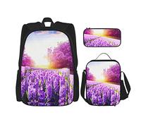 pièces ensemble sacs à dos violet fleur arbre lavande jardin vie à la campagne naturel lever du soleil bleu ciel livre sac voyage travail école sac porte-crayon sac à déjeuner combinaison pour homme