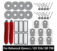 Pièces et accessoires pour Roborock Qrevo L / QV 35A / QV 35S / QR 598 / QR 798 : brosse principale, brosse latérale, filtre, serpillière, sac à poussière 4 PCS