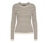 PIECES PCCRISTA LS O-Neck Knit Noos BC Sweater, Fossil/Bandes : avec Bandes de Bouleau M, M Femme