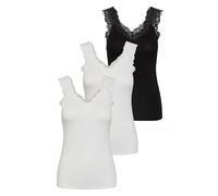 PIECES Pcbarbera Lace Noos BC Top pour Femme, 2 x Blanc, 1 x Noir, XL
