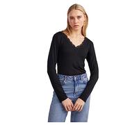 PIECES Pcbarbera LS Lace Top Noos BC T-Shirt Manches Longues, Noir, L Femme