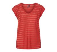 Pieces PCBILLO T-Shirt Lurex Stripes Noos 17078572 pour Femme, Poppy Red, S