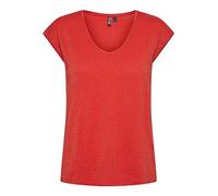 PIECES Pcbillo Tee Lurex Stripes Noos T-Shirt, Poppy Red/Detail:Lurex Gold, S Femme