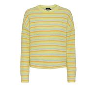 PIECES PCBINA LS O-Neck Knit BC, ICY Morn/Rayures : cdan-FLX-Pale Jaune Citron, M