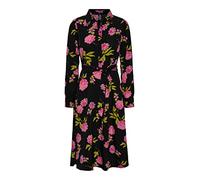 PIECES PCBINE HEMBER LS Shirt Dress BC Robe, Noir/Motif : Grande Fleur, S Femme