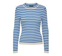 PIECES Pccrista Ls O-cou Knit Noos Bc Femme Sweater, Bleu Français/Rayures : Bouleau, XS