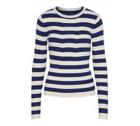 PIECES Pccrista Ls O-Neck Knit Noos BC Pull en Tricot, Bleu/Rayures : Larges Rayures Bouleau, M Femme