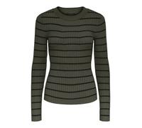 PIECES Pccrista Ls O-Neck Knit Noos BC Pull en Tricot, Nuit/Rayures : Noir Narrow, S Femme