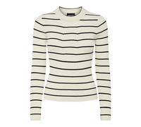 PIECES PCCRISTA LS O-Neck Knit Noos BC, Pull tricoté Femme, Birch/Stripes:Black Narrow,