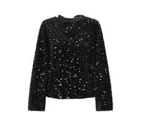 PIECES PCKAM LS Deep Back Bow Top, Noir/Détails : Paillettes Noires, S