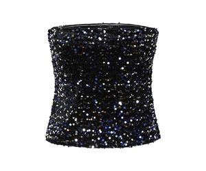 PIECES Pckam Tube Top BC Haut, Noir/détails : Sequins Bellweather, S Femmes