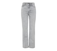 Pieces Pckelly Hw Straight Jeans LG Noos BC Droit, Gris Clair Denim, 27W x 32L Femmes